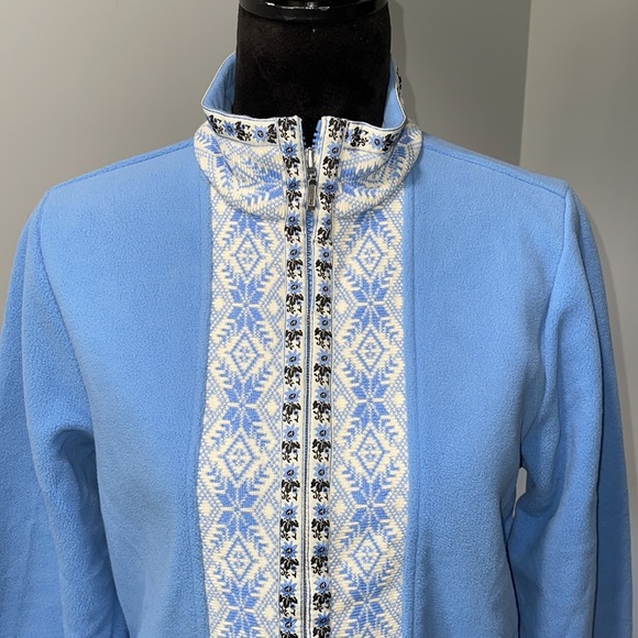 Women’s L.L. Bean Nordic Snowflake Blue Fleece full zip Sweater Size medium - Picture 2 of 16